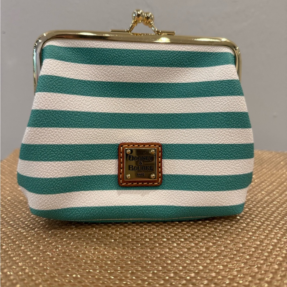 Dooney & Bourke Teal and White Striped Clutch